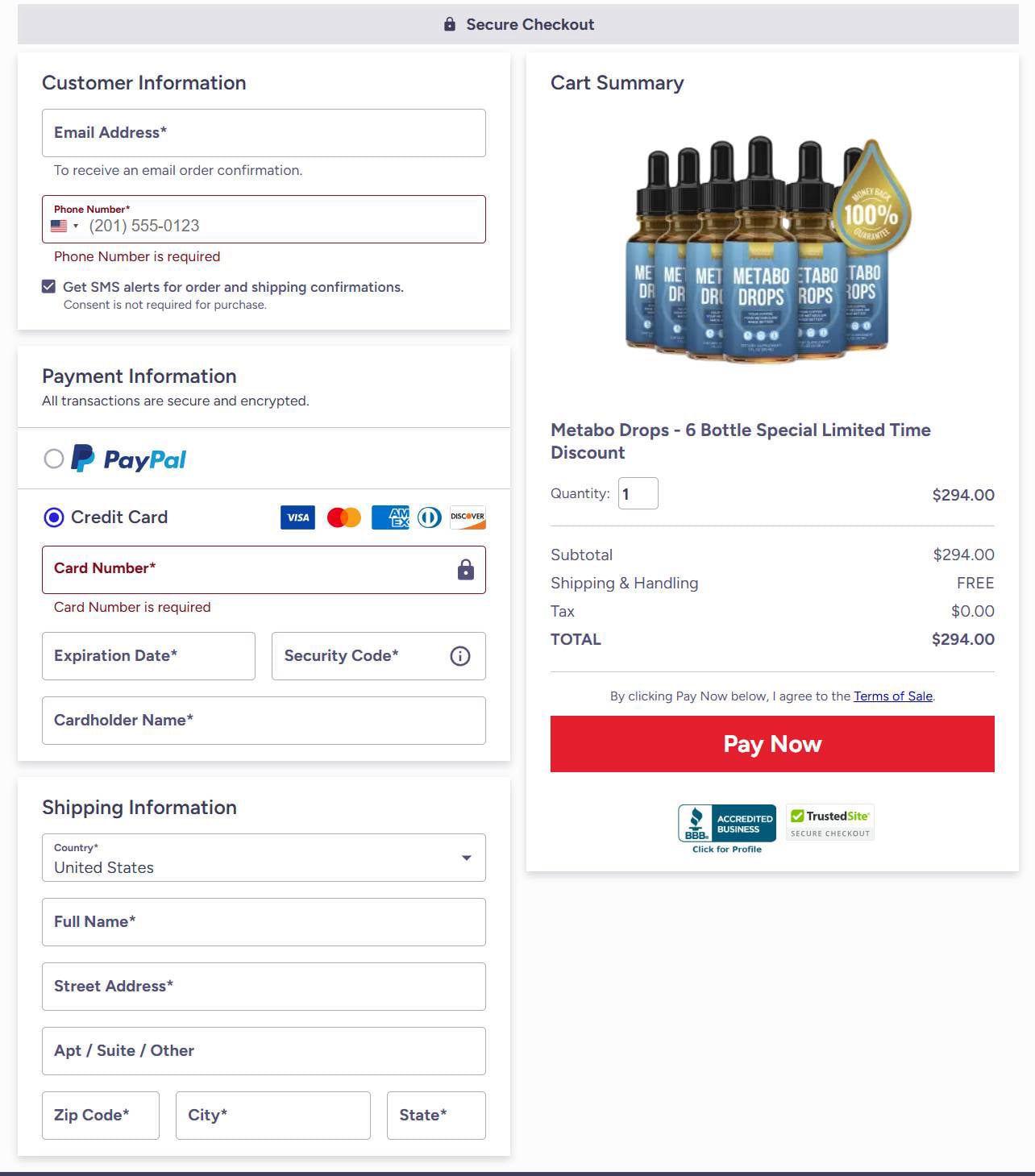 Metabo Drops  Order Checkout Page
